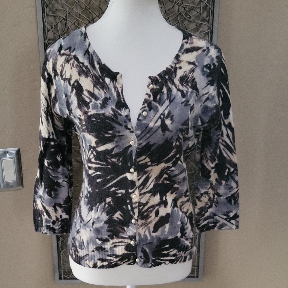Beth Bowley Floral Watercolor Pearl Button Cardigan